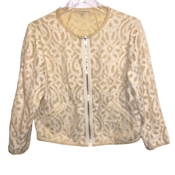 Rachel Rachel Roy Lace Bomber Jacket Cream Full Zip Semi Sheer Silhouette Size S - Picture 11 of 12